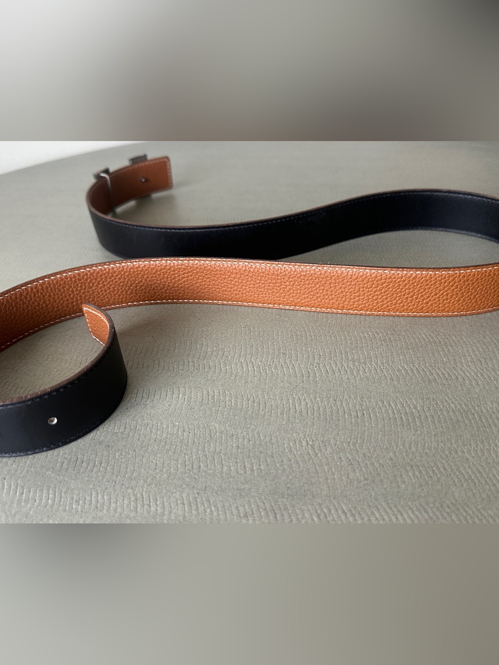 Hermes SILVER Buckle H Belt Black Black Tan Leather Strap 32 mm Width Size 95 Cm - Picture 12 of 16